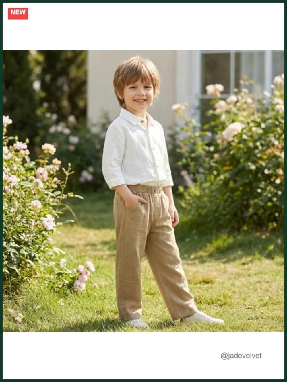 Boys School Uniform Pants Pull On Cotton Elastic Waist Lightweight